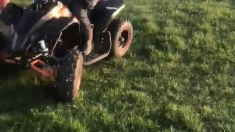 Boy Does Donuts on Mini Quad Bike