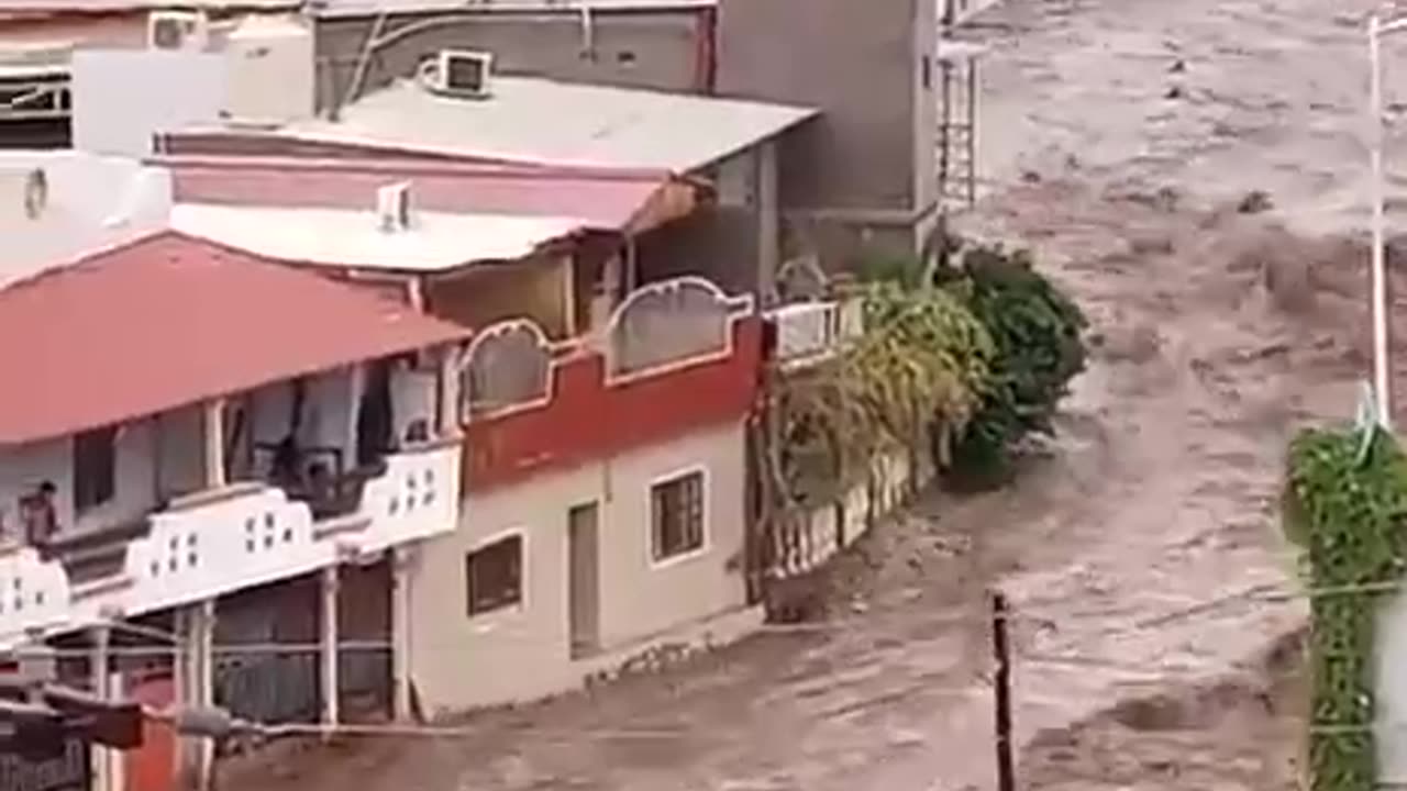 Massive floods Hurricane Hilary in Santa Rosalía, Baja California, Mexico