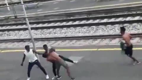 African immigrants have a bloody fight in Italy LOL They are ruining the civilized world