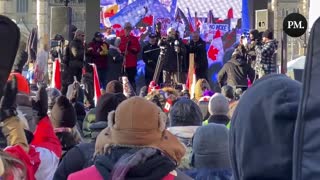 Former Newfoundland Premier Brian Peckford delivers a speech at the freedom protest in Ottawa