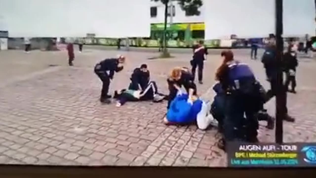 Mostly Female White German Police Taken Down Muslim Stabbing Locals With Long Knife