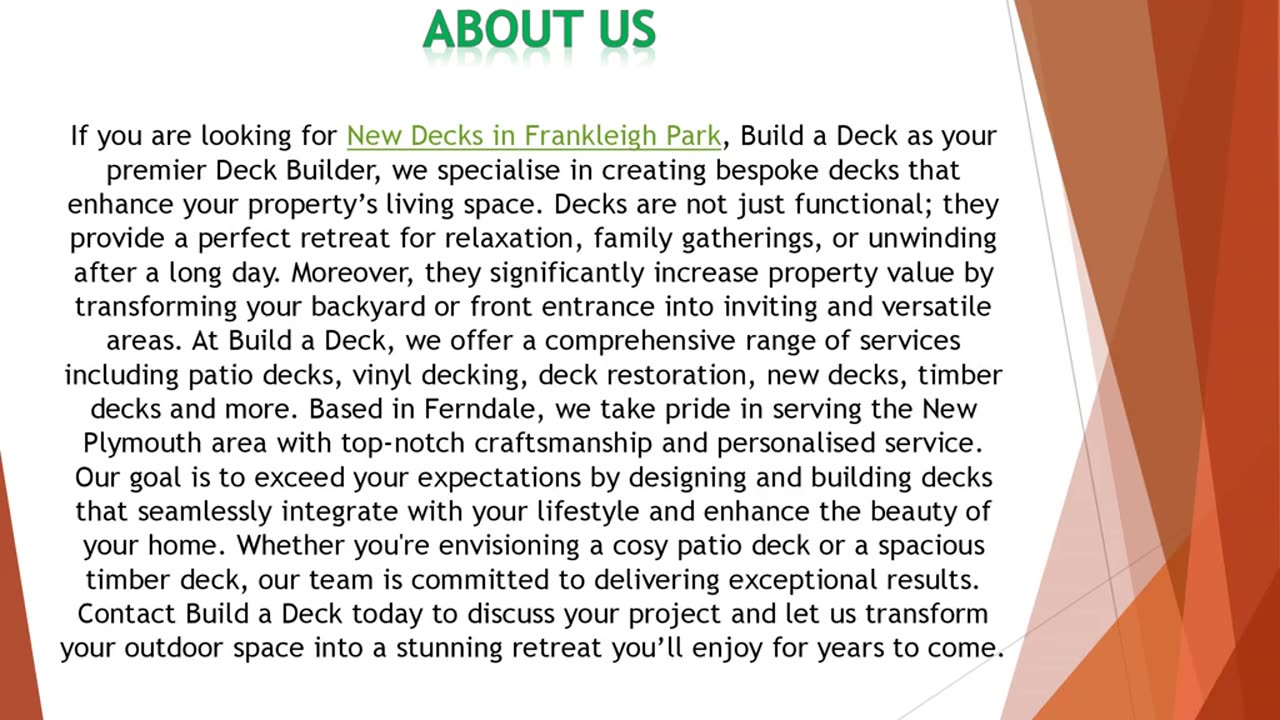 If you are looking for New Decks in Frankleigh Park