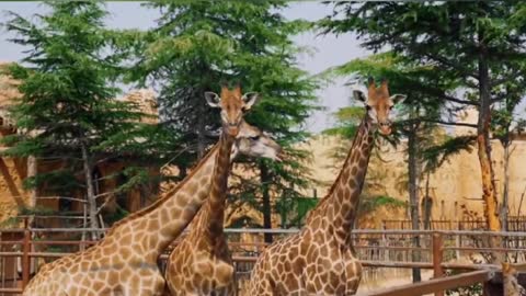 Giraffes walk leisurely and live happily.
