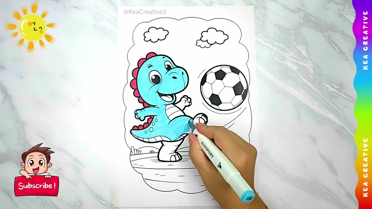 Coloring Dinosaur Footballer! @KeaCreative2 - Coloring Pages For Childrens. Enjoy!