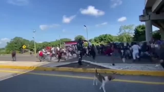Apocalyptic scenes as illegal immigrant mob smash through police lines in Mexico!