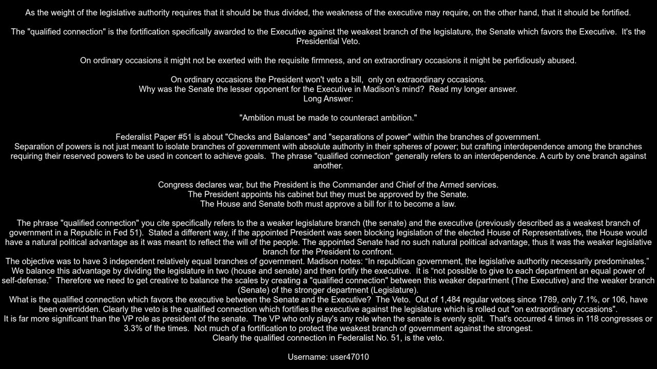 What is the meaning of qualified connection in Federalist No 51 by James Madison
