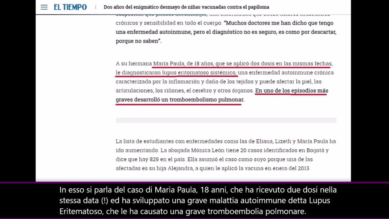 Donna testimonia davanti al parlamento Colombiano il suo danno da vaccino HPV