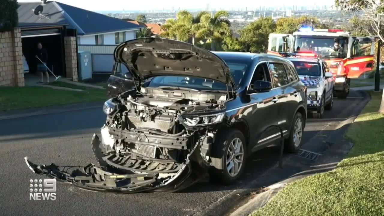 Dashcam footage of man clinging onto bonnet of stolen car