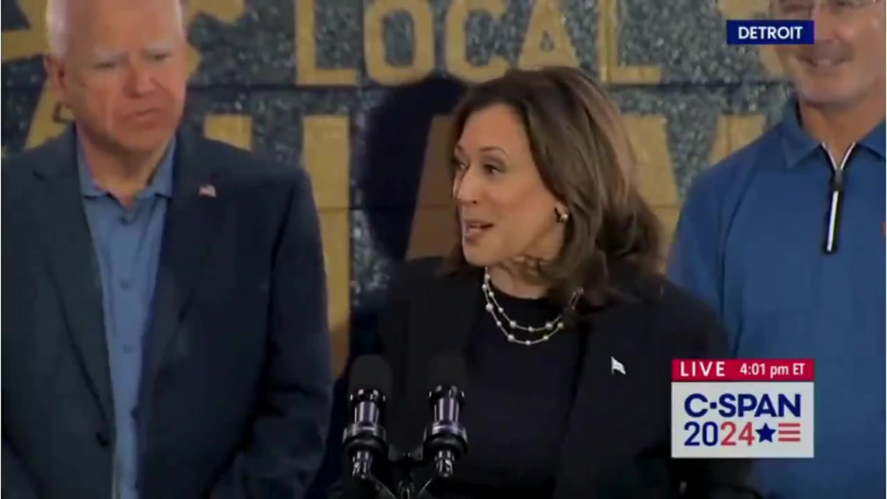 3 minutes and 33 seconds of Kamala using different accents for different crowds