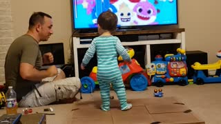 Dad Constructs Dance Floor For Baby To Dance To 'Baby Shark'