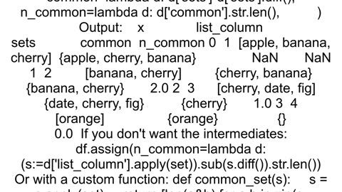 how to calculate common elements between list column rows