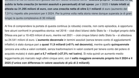 LA MANOVRA FINANZIARIA ITALIANA 2025 DELLE ARMI E DELLA GUERRA per la prima volta nella storia viene superata la spesa per le armi dell'Italia a oltre 30 miliardi di euro in spesa militare per le armi della NATO