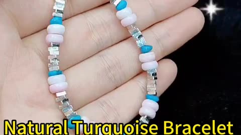 GN-20241009-01 Natural Turquoise Bracelet pink opal with S925 Silver Authentic Bracelet High Jewelry