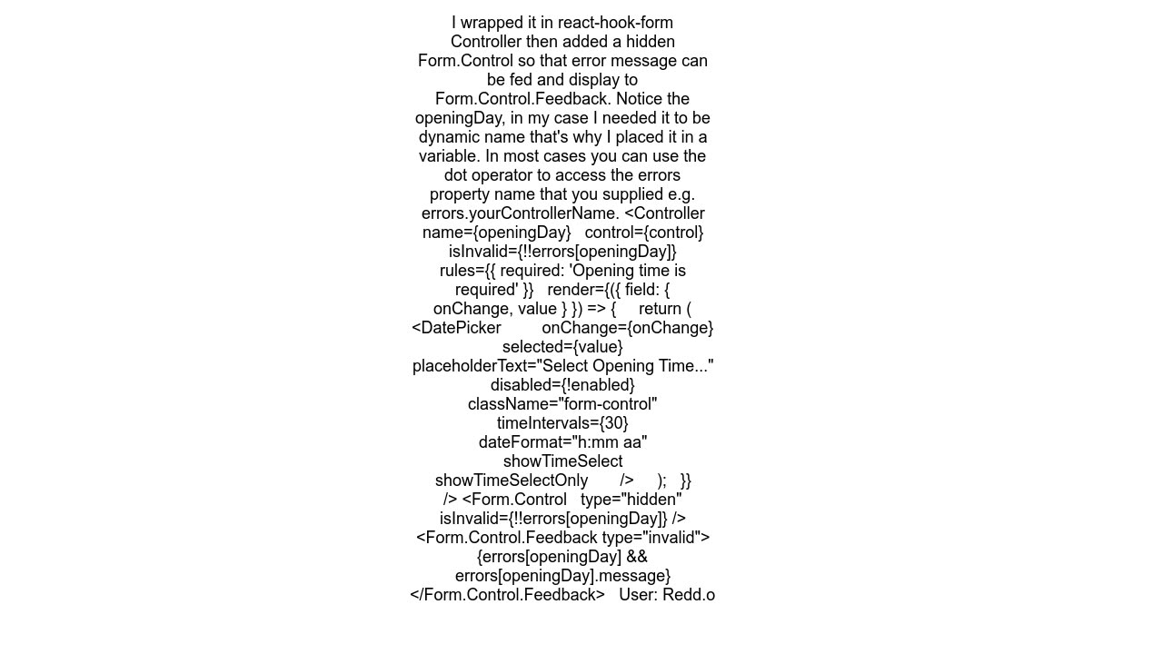 Reactdatepicker validation using reacthookform