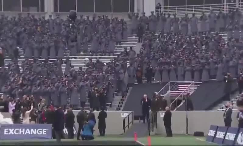 Trump Arriving at the Army-Navy Football Game Today, wonder whose side they are on!