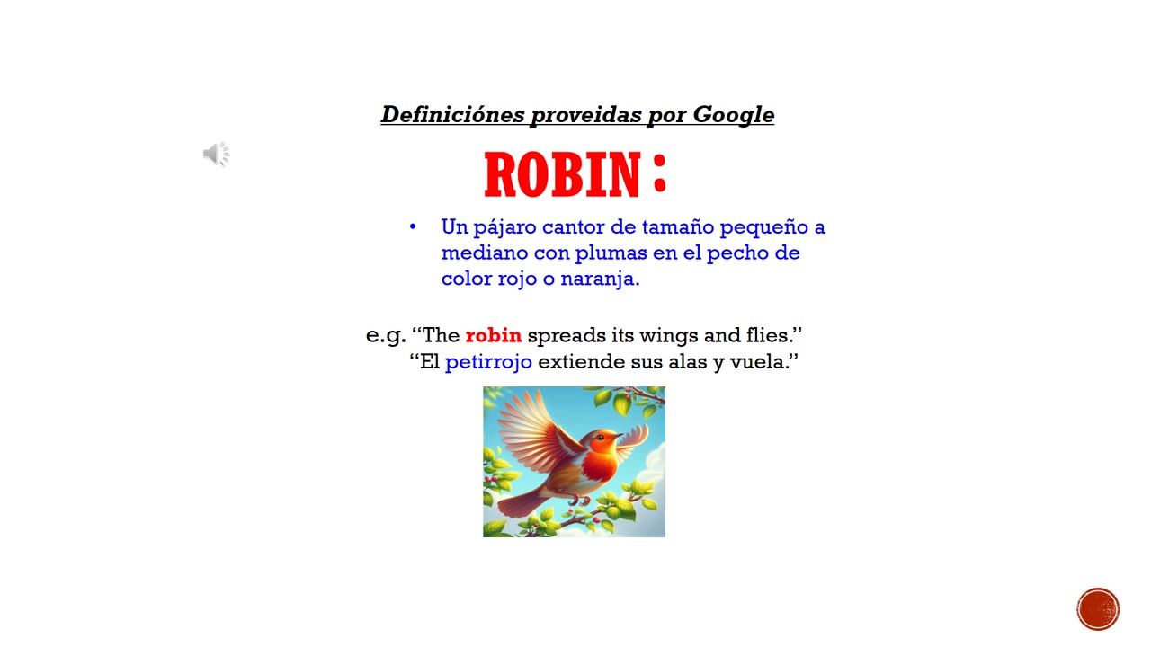 Palabra Del día en Inglés 'robin'