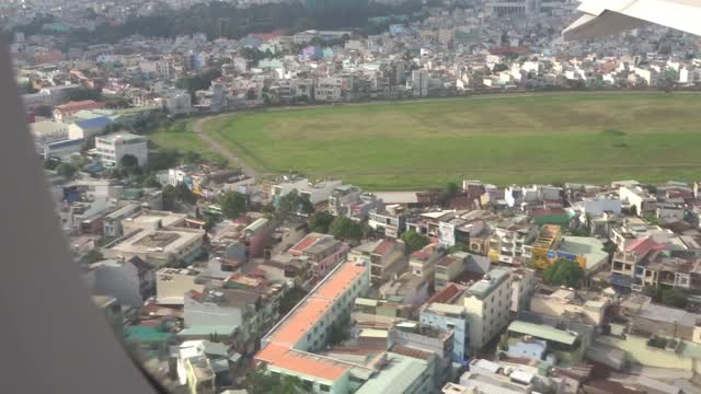 The plane from the sky landed on the ground