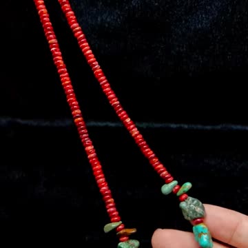 Natural turquoise irregular pendant and red spiny oyster roundle beads choker Unique Gifts 02
