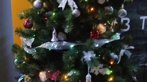 Beautiful festive Christmas tree in the cinema.