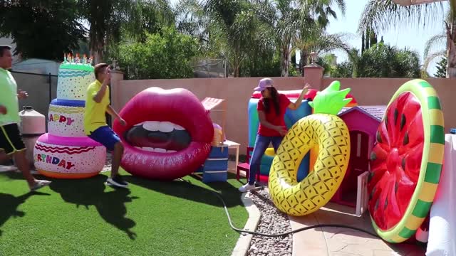 Wendy plays with inflatables FUN!