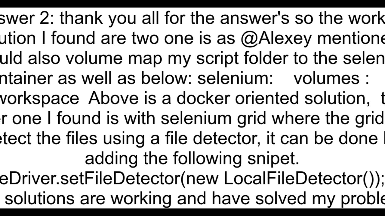 Docker Selenium standalone server is Unable to upload a file to the grid browser in the container