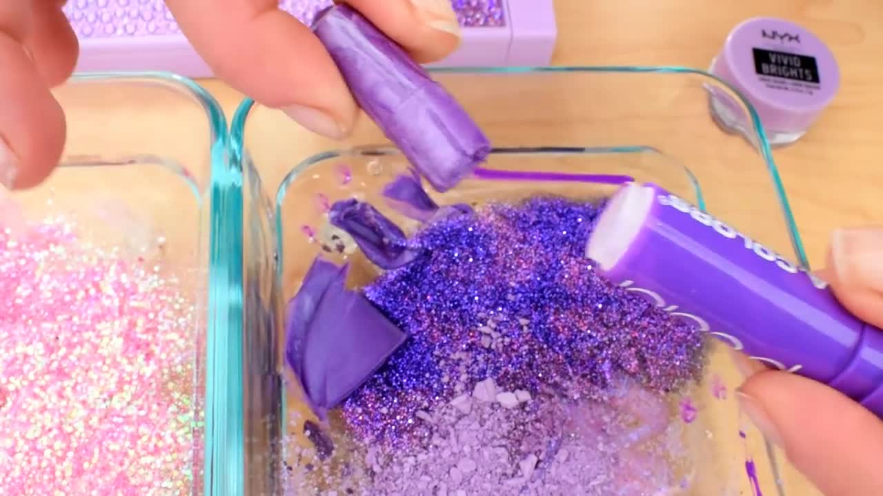 Pink vs Purple - Mixing Makeup Eyeshadow Into Slime ASMR (1)