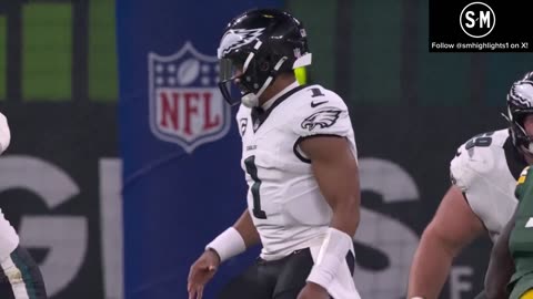 Jalen Hurts fumbles snap directly to him, bounces off his chest.