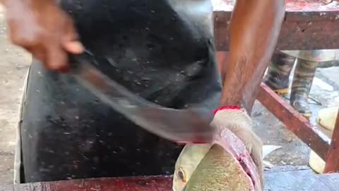 Fast Cutting Trevally Fish into 30 Pieces | Trevally Fish Cutting for Fish Curry