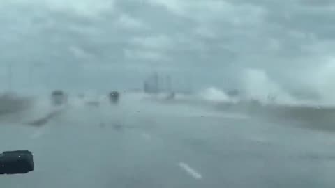 Hurricane Helene: Waves crash onto the Howard Frankland Bridge between Tampa and St. Pete