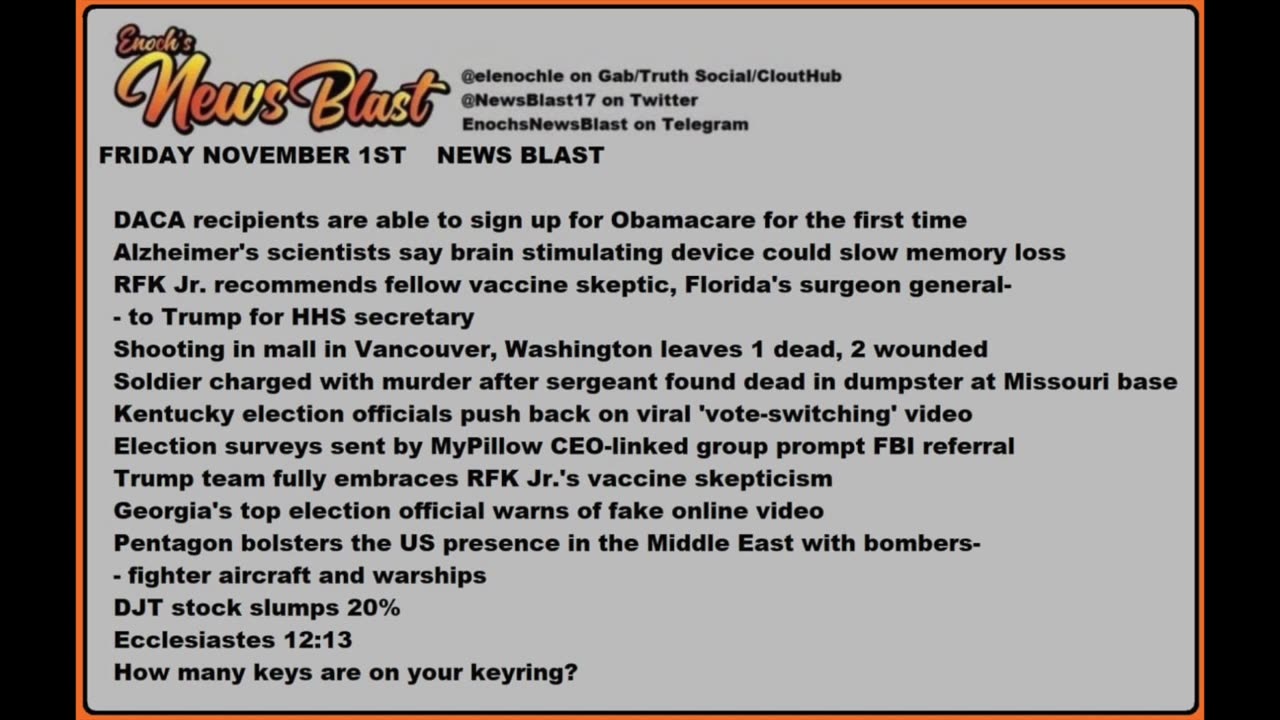 Friday November 1, 2024 News Blast
