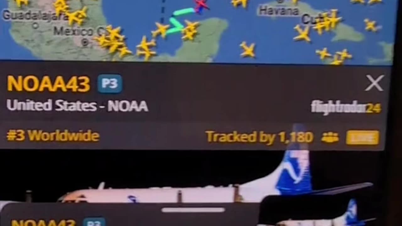 Guy shows us NOAA42 flew last week. Now NOAA43 in same spot of Hurricane.