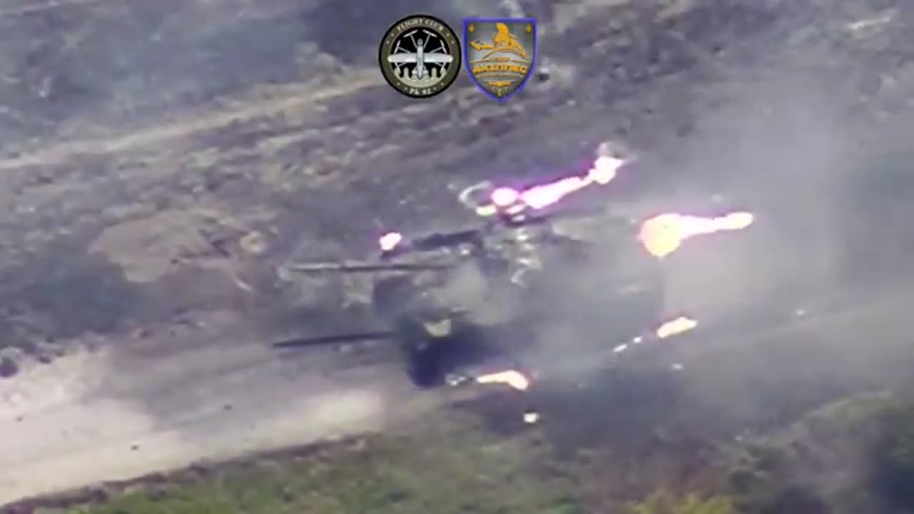 Russian Tank Explodes into Flames