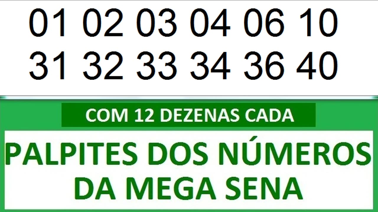 - PALPITES DOS NÚMEROS DA MEGA SENA COM 12 DEZENAS. a aa aaa aaaa aaaaa