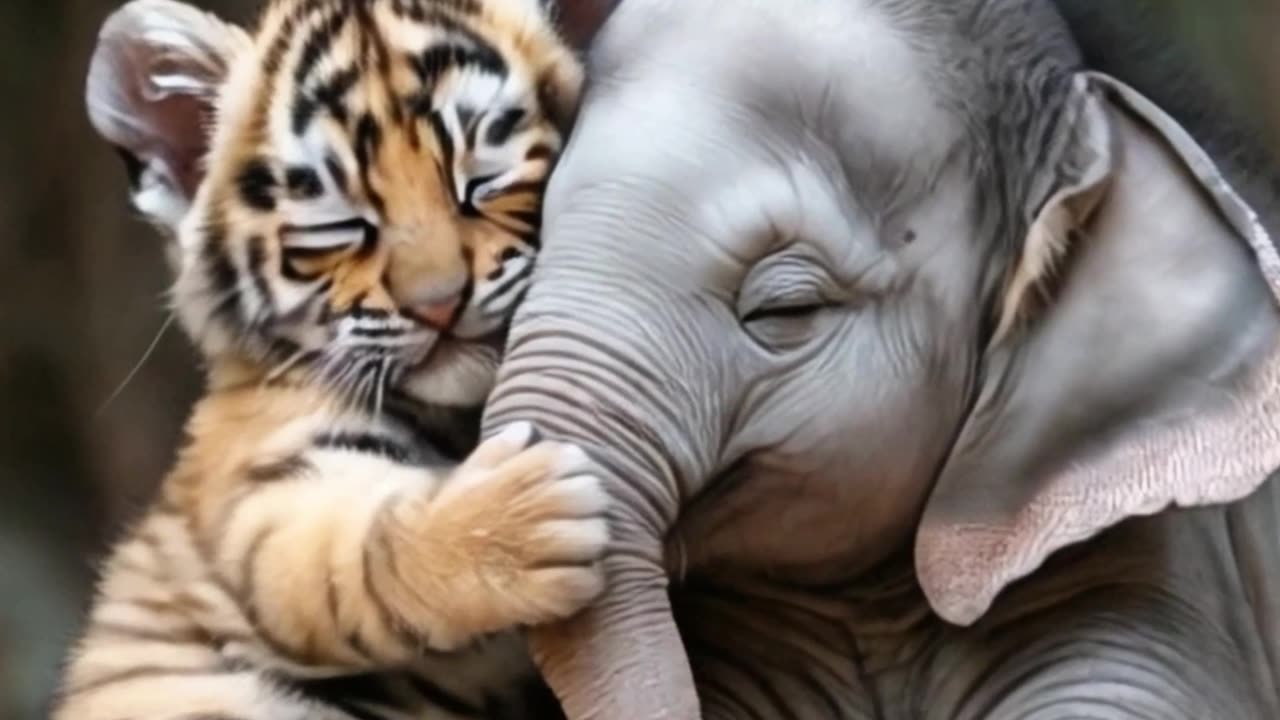 Heartwarming Moments: Tiger Cub Hugs Panda Cub, Elephant Calf, and Piglet #shortscute #shortsviral