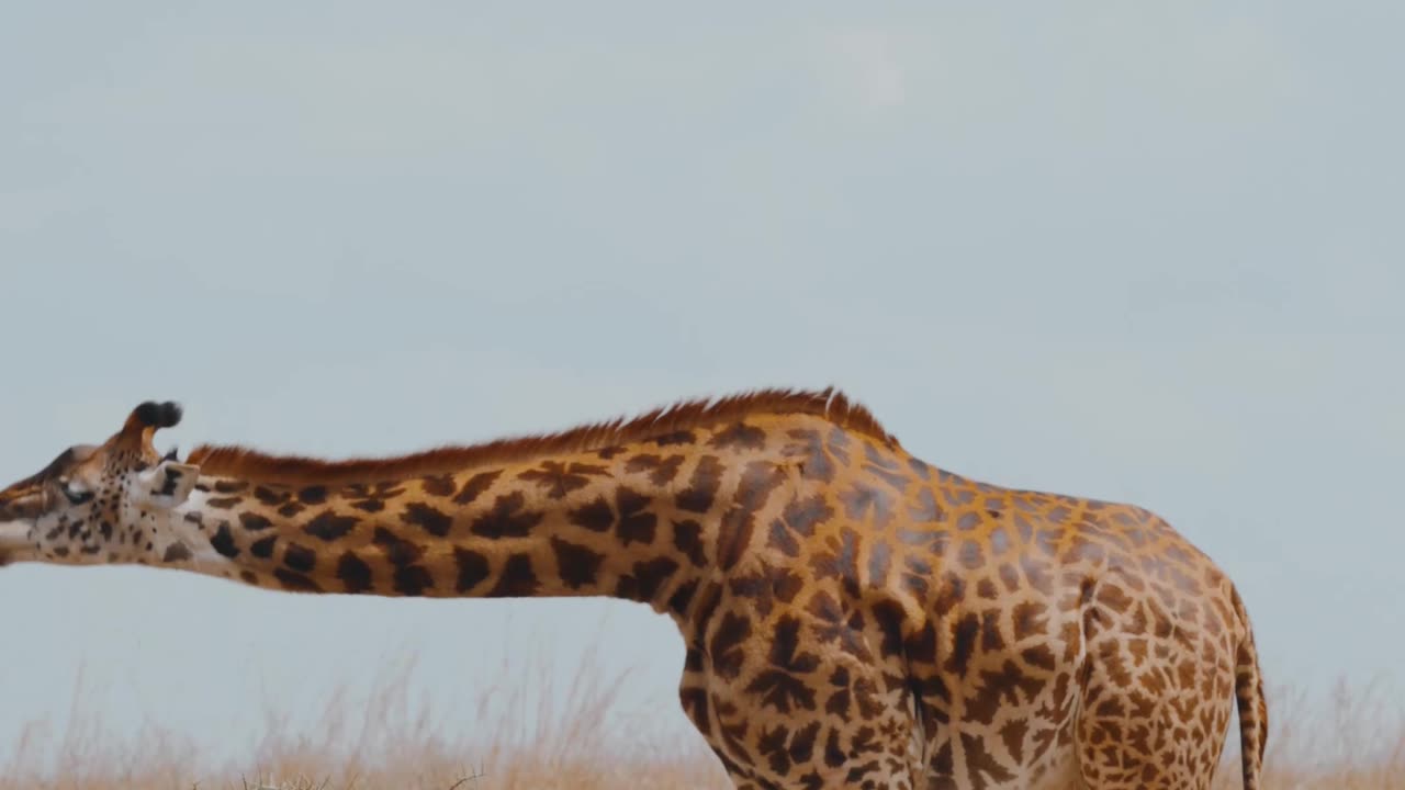 Giraffe Feeding on Acacia in Savannah