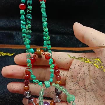 Natural turquoise with smooth Prehnite beads pendant choker gemstone necklace02