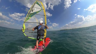 Foil Windsurfing with Freighter on Lake St. Clair