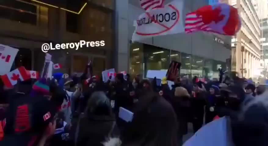 Protesters have surrounded the Canadian embassy in New York calling out Trudeau’s WEF puppets policy