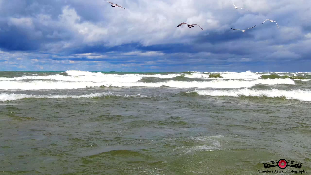 Relaxing Flight Over The Waves Of Lake Michigan 4K Drone Footage