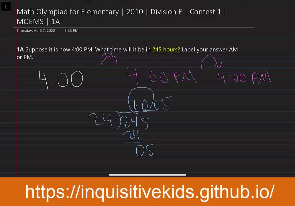 Math Olympiad for Elementary | 2010 | Division E | Contest 1 | MOEMS | 1A