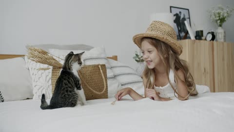 My baby and cat || cat and girl