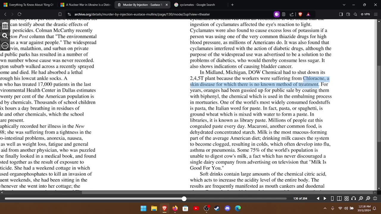 "MURDER BY INJECTION" BY EUSTACE MULLINS (CONTAMINATION OF THE FOOD CHAIN) PART 3