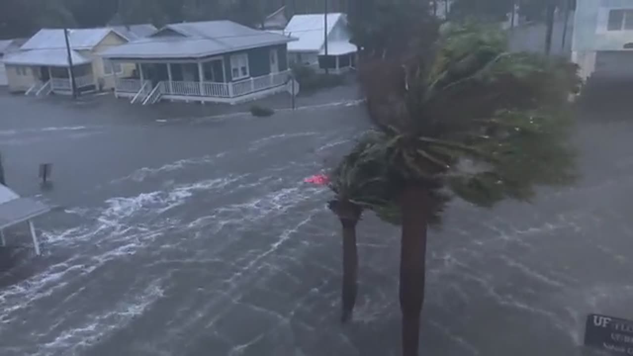 An enormous storm surge is currently hitting Cedar Key, Florida.