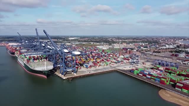 SHIPPING CONTAINERS STACKING UP AT UK PORT AS SUPPLY CHAIN CRISIS CONTINUES.