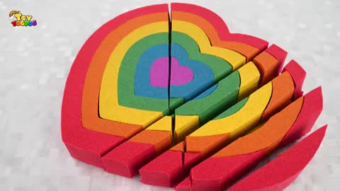 Satisfying Video l Kinetic Sand Rainbow Heart Cake Cutting ASMR RainbowToyTocToc