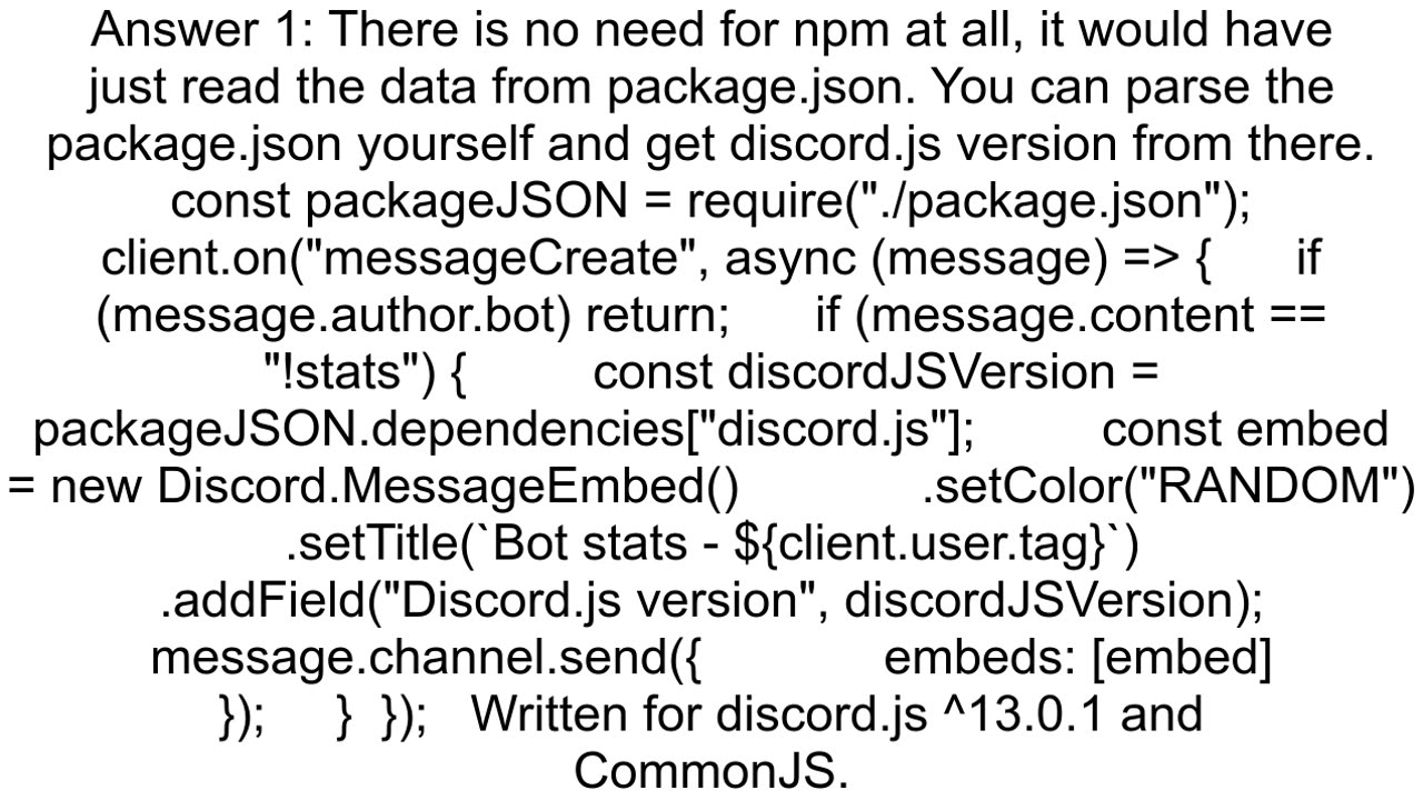 Checking npm package discordjs version in embed command