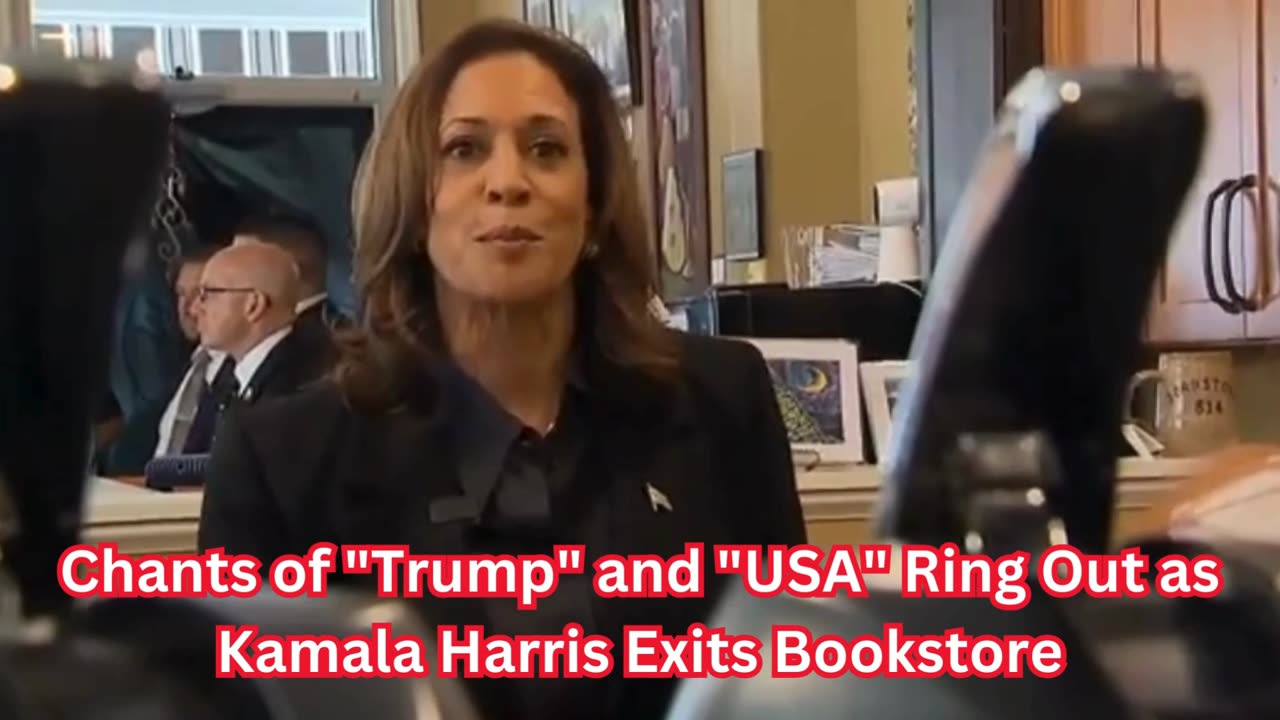 Chants of Trump and USA Ring Out as Kamala Harris Exits Bookstore