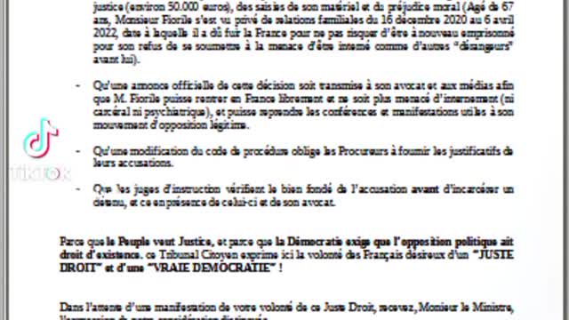 TRIBUNAL POPULAIRE DE FRANCE : RÉSOLUTION (LETTRE RECOMMANDÉE AVEC AR AU GOUVERNEMENT)