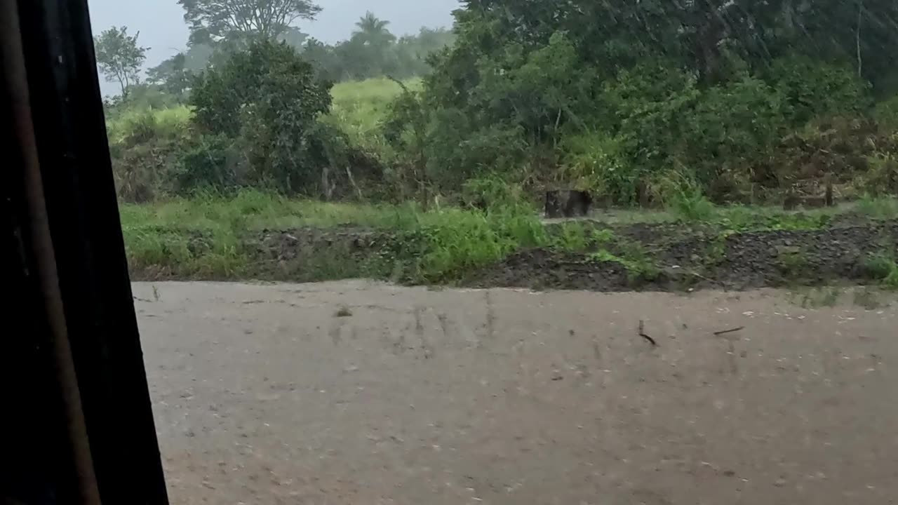 Driving on a Flooded out Road in Costa Rica