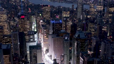 View of midtown manhattan at night .... via drone footage